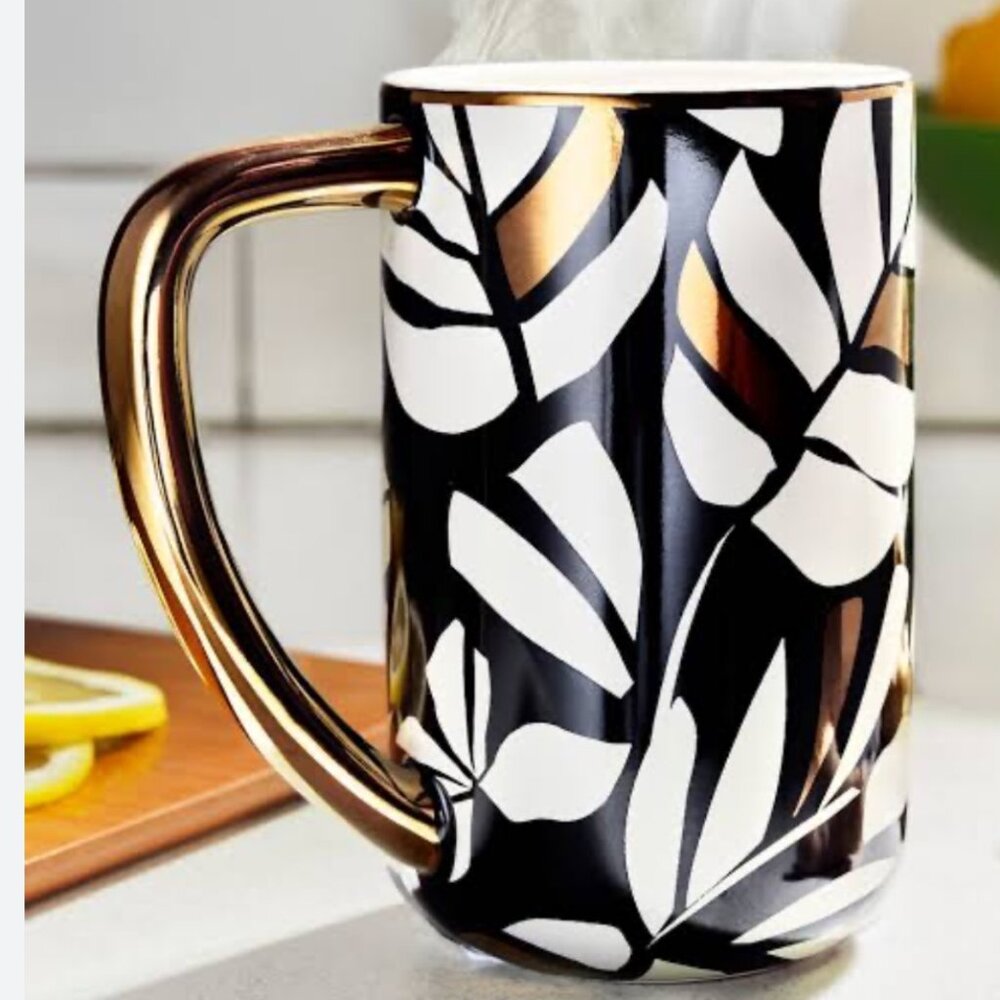 Tabitha Brown Monstera Palm Gold Coffee Stoneware Mug‎ NEW